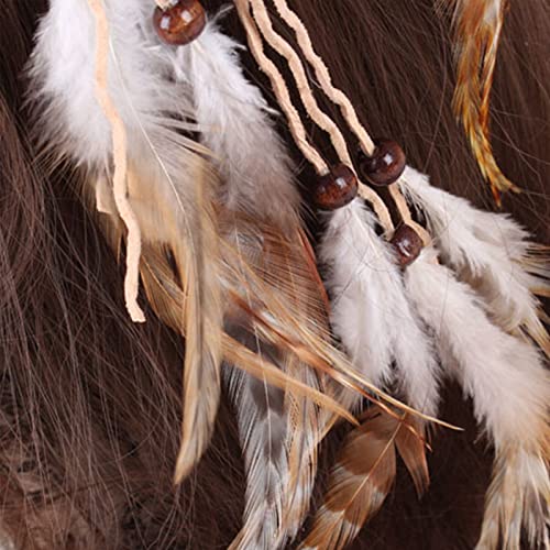 WLBON Halloween Boho Feather Headband Hippie Indian Hair Hoops Bands Tassel Bohemian Headpiece Hairband Women Christmas Wedding Holiday Festival Masquerade Cosplay Dress Up Birthday Party Accessories - color: White Tone
