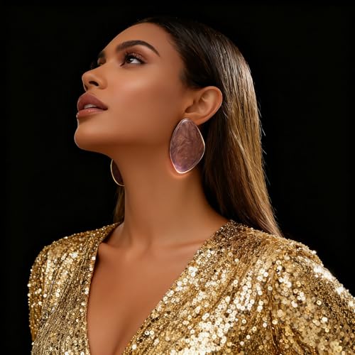 Statement Earrings for Women Big Earrings Large Statement Earrings Chunky Irregular Geometric Drop Dangle Earrings Oval Round Pebble Shape Earrings Chunky Jewelry - style: Brown
