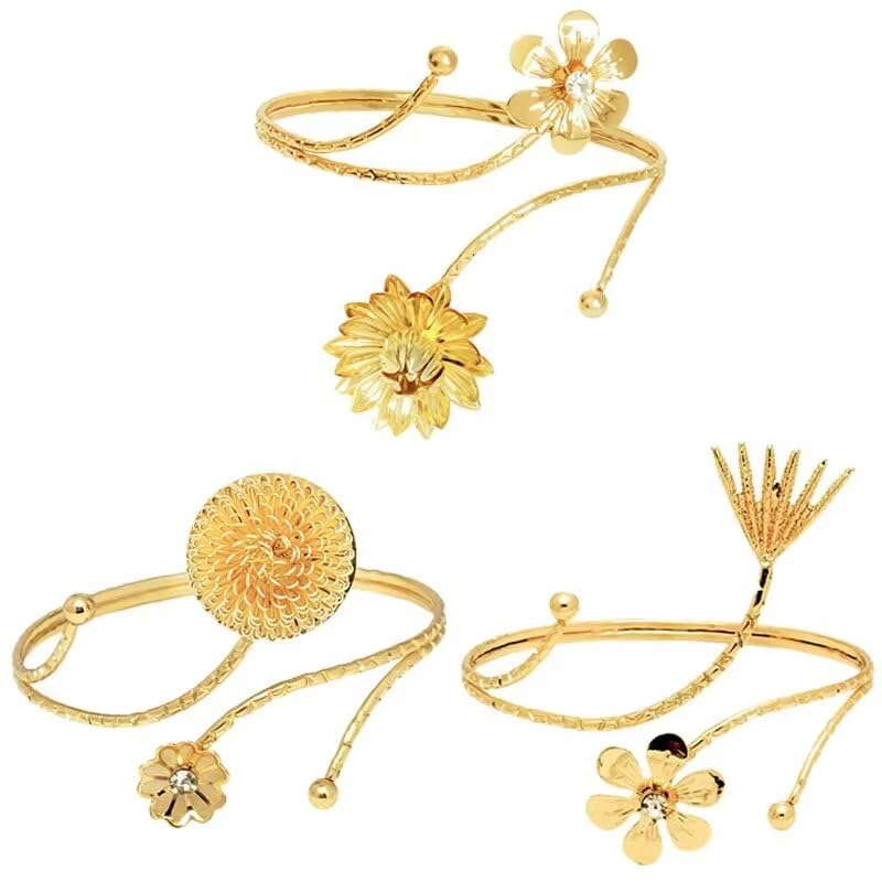 Upper Arm Cuff Bracelet Armlet for Women Gold Silver Plated Minimalist Flower Swirl Wings Armband Adjustable Cuff Bangle Gothic Jewelry