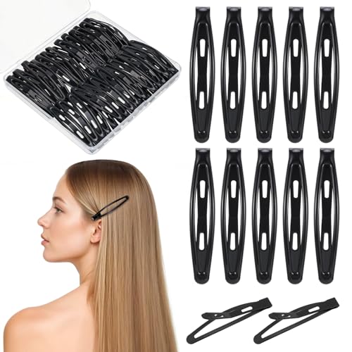 Obeoby 40 Pcs Black Metal Snap Hair Clips, 2.36 Inch Hair Barrettes Accessories for Women Girls - color: Black