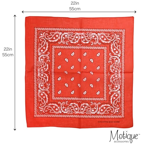 Motique Accessories 22 Inch Cotton Paisley Bandana - color: Dark Orange