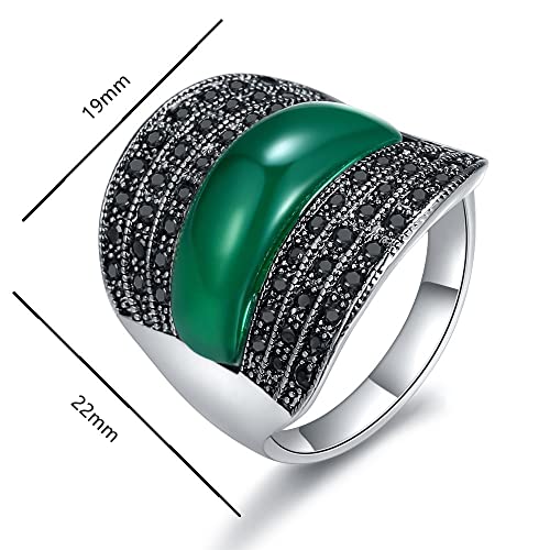 Women's Vintage Green Black Resin Marcasite Crystal Big Statement Cocktail Party Rings - color: Dark Green