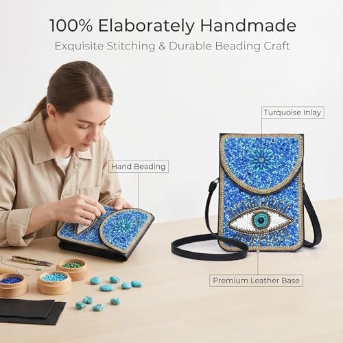 Small Crossbody Bags for Women Designer Cell Phone Bag Boho Shoulder Wallet Purse - color: Light Blue