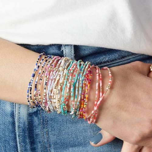 Colorful Beaded Bracelet Stack for Women,3PCS Handmade Bohemian Gold Plated Ball Stretch Stackable Bracelets Set Fashion Jewelry Gift Friendship - color: Red