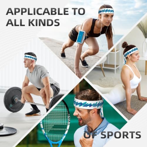 Sports Tie Headband Bandana Running Athletic Sweat Band Elastic Adjustable Sport Head Tie for Men Women Head Ties Ninja Tie Headbands Tennis Sweatbands Soccer Basketball Teams Running Head Band - color: White blue Lines