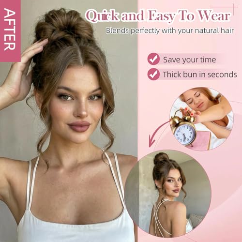 Messy Bun Hair Piece Real Human Hair Buns for Women, 32g Thick Updo Extensions, Hairpiece for Thinning Hairs Large Scrunchies Wigs for Instant Updos Style Party Daily Use Light Ash Brown - color: Light Ash Brown