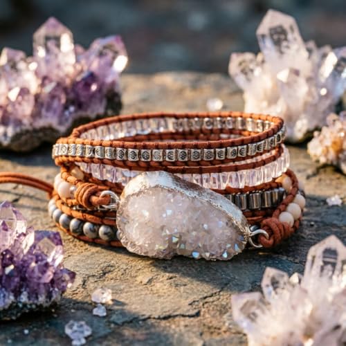 YGLINE Natural Stone Beaded Healing Wax String 5 Wraps Bracelets - color: druzy 1