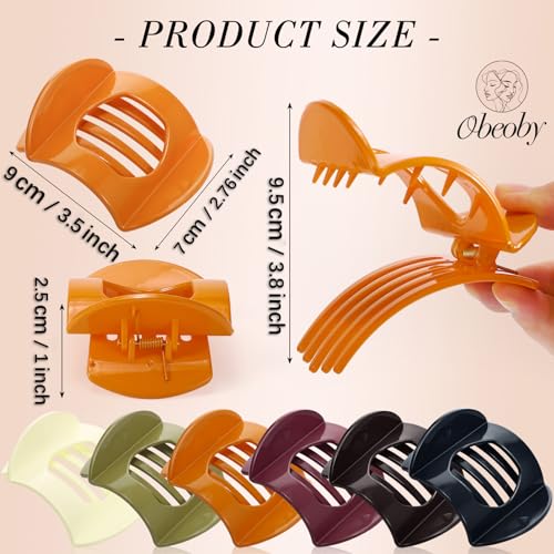 Obeoby 6 Pcs Flat Hair Clips for Women, Medium Flat Claw Clips French Hair Barrettes Accessories for Girls - color: Orange, black, white, blue, red, brown