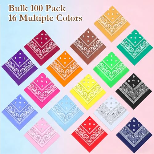 100 Pack Bandanas Bulk Paisley Multipurpose Headwrap Unisex Cowboy Neckerchief Scarf Face Cover Neck Gaiter - color: Multicolor