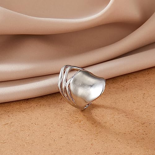 Chunky Rings for Women Gold and Silver Statement Rings Mask Dome Gold Plated Fashion Band Ring Cocktail Costume Jewelry Gift - style: Mask Silver