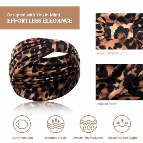 Awumbuk Wide Headbands for Women Knotted No Slip Head Bands Soft Turban Headband Hair Accessories Boho African Solid Color Head Wraps for Women Yoga Workout (Leopard) - color: Leopard