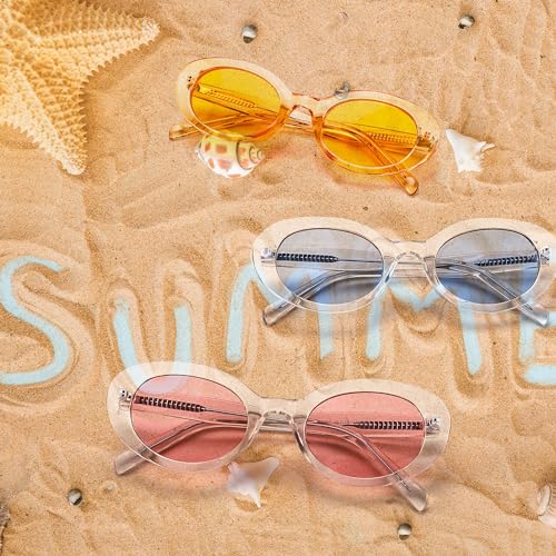 FEISEDY Sunglasses Womens, Retro Oval Cateye Sun Glasses Men, Small 90s Style B4128 - color: Pink