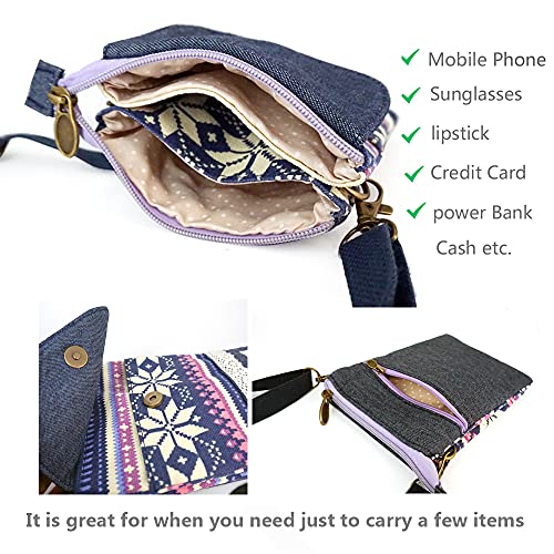 Roomy Cell Phone Purse Wallet Canvas Small Crossbody Purse Bags with Shoulder Strap For Women teen girlsl | Roomy - color: Q-ethnic Purple