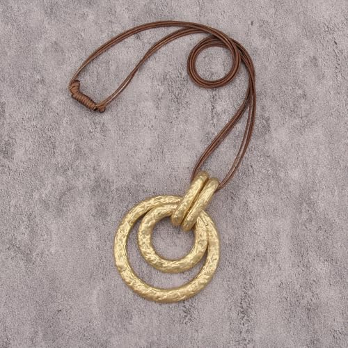 Bohemian Necklaces for Women Long Leather Necklace with Large Pendant Chunky Boho Hippie Jewelry Pendant Chocker Necklace - style: Boho Gold Necklace