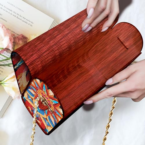 C'eitura Mandala Diamond Art Wooden Clutch Purse with Chain, 5D DIY Rhinestone Shoulder Bag Kit, Boho Festival Wallet for Women, Handmade Craft Project, Unique Gift Idea - color: SKB206