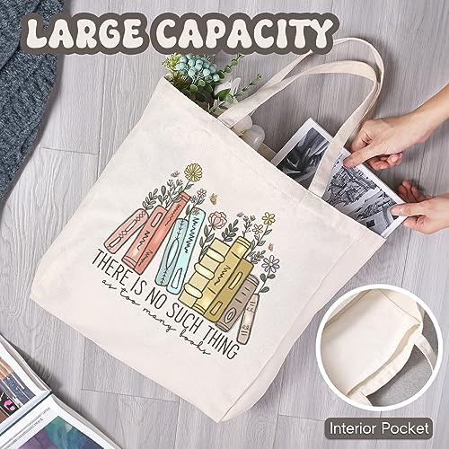 LEADO Cute Canvas Tote Bag with Pocket, Book Lovers Gifts - Mothers Day, Birthday, Book Club Gifts for Book Lovers Women - Reading Accessories, Librarian, Bookish, Readers, Teacher, Library Present