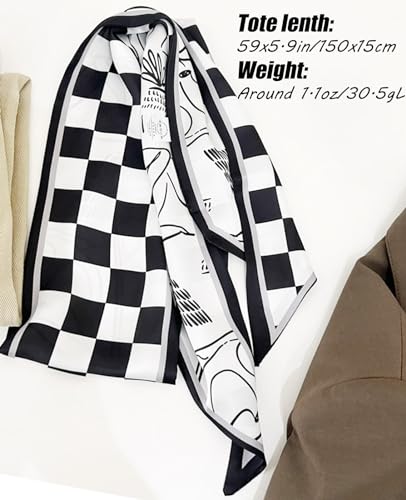 Hioyiwse Head Scarf Hair Neck Scarves For Women Purse Bag Scarfs For Handbags Silky Long Thin Satin Headscarf Fashion - color: B27-black Plaid Stick Figure