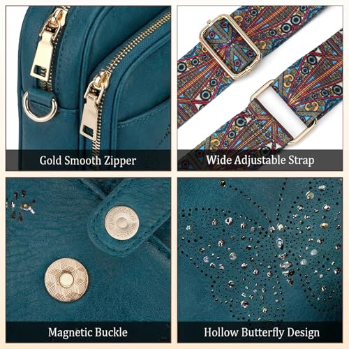 KITEVIUN Crossbody Bags for Women Leather Crossbody Purse Small Shoulder Phone Purse with Adjustable Strap & RFID Card Slots - color: 04-peacock Blue