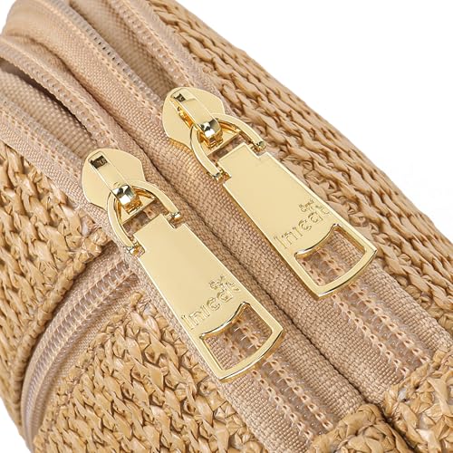 Haytijoe Faux Straw Crossbody Bags for Women RFID Summer Raffia Sling Bag Beach Vacation Travel Purse - color: Pure Khaki Thin