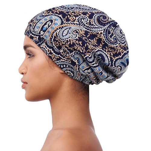 Alnorm Satin Lined Beanie Breathable Skullcap for Women with Cancer Hair Loss Navy Paisley - color: Navy Paisley