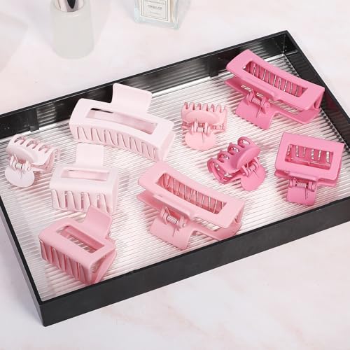 CHANDAT Medium Claw Hair Clips Set for Women - 3 Styles, 9PCS Rectangle Hair Clips for Thick Hair, Square Clips for Thin Hair - Pink - color: Pink