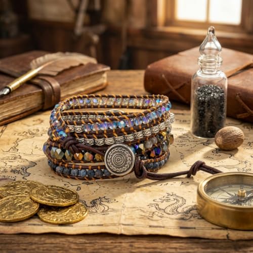YGLINE Boho Handmade Wrap Leather Tube Crystal Stone Bracelet for Women - color: Oynx
