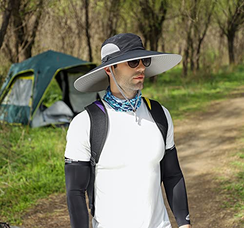 Leotruny Men Wide Brim Sun Hats UPF50+ Waterproof Breathable Bucket Hat for Fishing, Hiking, Camping - color: C02-black