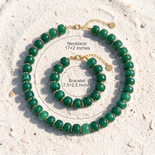 Gmai Chunky Bead Necklace and Bracelet Set for Women Boho Big Bead Statement Necklace Adjustable Fashion Trendy Summer Necklaces Jewelry Gift Set - color: green 2pcs set