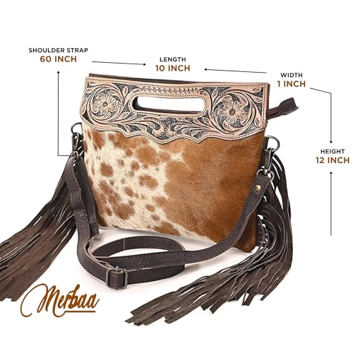 Merbaa Women Natural Cowhide Leather Crossbody Sling Bag With Adjustable Detachable Strap | Shoulder Bag | Handbag - color: Brown 1