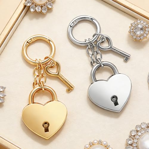 Gold Heart-Shaped Chain Pendant, Bag Charms for Handbags Fashion Accessories for Women - color: Gold&silver