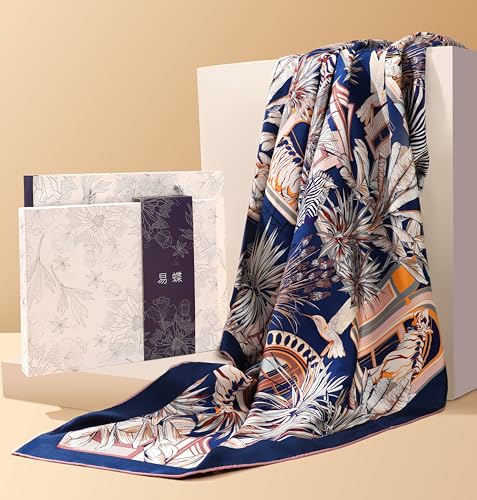 100% Silk Scarves, Extra-Large and XX-Large - color: Zebra & Giraffe, Blue/Red, Double-sided, Hand Rolled Edges