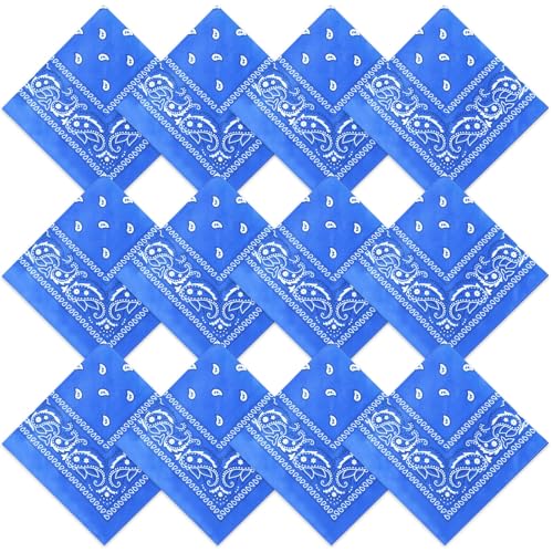 Suhine 12 Pcs Bandanas Bulk for Women Men 22 x 22 Inch Paisley Headband Cowboy Handkerchief Summer Beach Party Costume - color: Turquoise