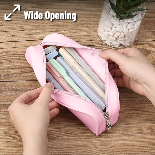 Mr. Pen- Silicone Pencil Case, Light Pink Pencil Pouch, Pencil Case Small | Multifunctional Pouch for Stationery, Cosmetics and Electrical Goods Storage - color: Light Pink