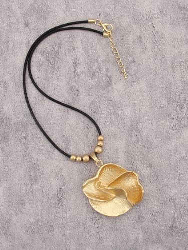 GelConnie Leather Necklaces Turquoise Long Boho Necklaces for Women Brown Chunky Circle Pendant Chocker Necklace Gold Sweater Necklace - style: Boho Flower Pendant Necklaces