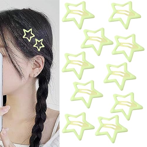Star Hair Clips, Light Green, Small, Set of 10, Hair Accessories for Women and Girls, Y2K Fashion and Party, Non-slip Hollow Glitter Barrettes - color: Style4