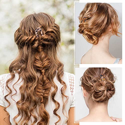 [Upgraded] French Hair Forks Tortoise Shell U Shape Updo Hair Pins Clips for Thin Thick Hair, 5.1 inch Classic Cellulose Acetate Hair Sticks hair clips Women Hairstyle Accessories(2 Pack) - color: 2P
