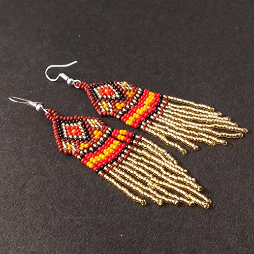 Handmade Native American Style Tribal ethnic Seed Bead Beaded Layered Medallion Necklace #1 - color: Red