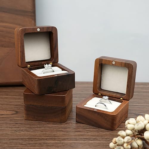 Wooden Double Ring box，Rustic Ring Case,Solid Wood Square Jewelry Storage Box-ring bearer pillow for Wedding Ceremony, Engagement(White velvet) - color: Rustic - 2 slot - White velvet