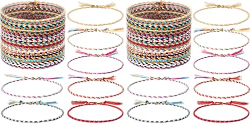 Hicarer 28 Pieces Woven Wrap Friendship Bracelets Handmade Boho Braided Friendship Anklets Adjustable Colorful Beaded String Bracelet - size: 10 inches (Pack of 2)