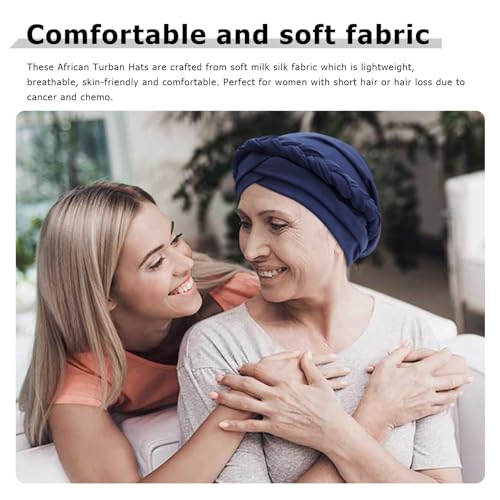 DRESHOW Turban Pre-Tied Twisted Hat Thread African Head Wraps for Black Women Chemo Cancer Cap Braid Hair Cover - color: 1 Pack Twisted Braid Hat: Navy Blue