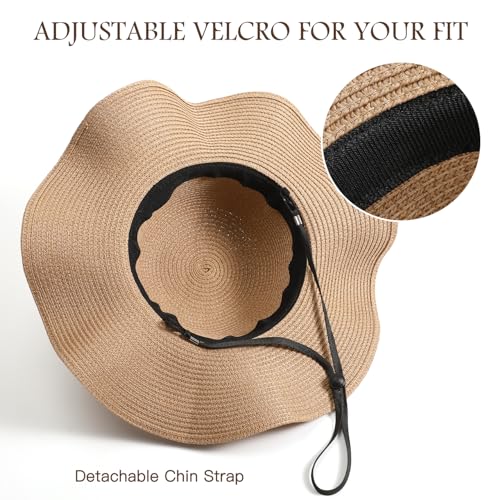 Beach Hats for Women, Sun Straw Hat for Women, UPF 50+ UV Sun Protection Sun Hat Womens, Foldable Floppy Sun Hat - color: W-khaki