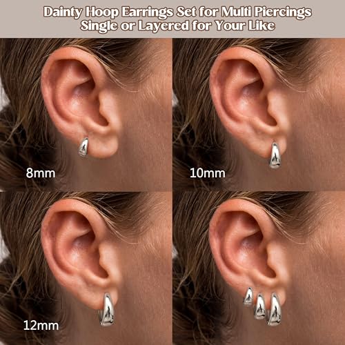 BESTEEL 3Pairs 14K Gold Plated Hoop Earrings Set for Women Chunky Earring Silver Plated Hypoallergenic Small Huggie Hoops Lightweight Tiny Thick Trendy Hoop Earrings Stacks for Multiple Piercing - color: Steel color