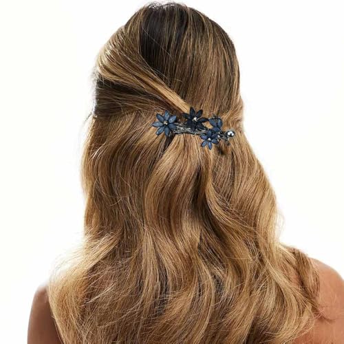 Arvintas 2 Pack Hair Clips, Ink-Blue Vintage Rhinestone Hair Clips Sparkly Crystal Clips Flower Small Hair Barrettes, Fancy Wedding Hair Accessories for Women Girls Bridal - color: Ink-Blue