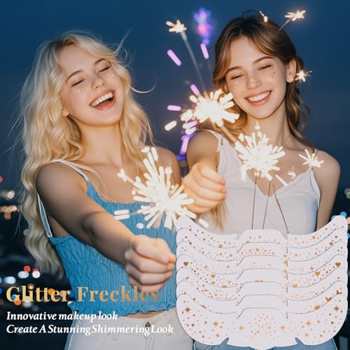 24pcs Glitter Freckles Makeup Patches-Gold-Face Speckle, Sparkle Speckles Patches for Women, Cute Golden Fake Freckles, Glitter Freckle Face Tattoo, Accessories for Musical Festival - color: 24Pack-Golden