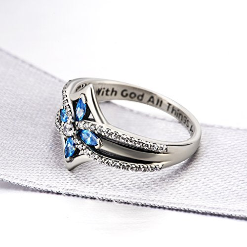YFN Cross Ring Vintage Tone Sterling Silver With God All Things Are Possible CZ Band Rings Size 6-10