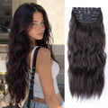 Clip in Synthetic Hair Extensions Long Wavy 4PCS Thick Hairpieces Dark Brown Fiber Double Weft Natural Hair Extensions 20 Inch for Women (4pcs, 20Inch, 6A#) - color: 6A-Dark Brown