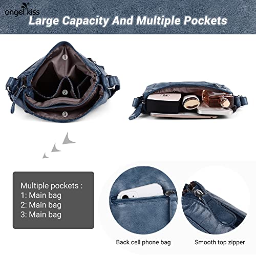 Angelkiss Small Womens Crossbody Bag Leather Shoulder Purse for Women Hobo Bag with Adjustable Shoulder Strap - color: 1-blue