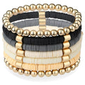 XIANNVXI 7pc Heishi Clay Bead Bracelets for Women Gold Plated Beaded Bohemian Stackable 6.8In Stretch Bracelets Elastic Layering Friendship Jewelry Boho Gift Set - color: Surfer