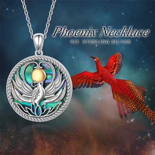 925 Sterling Silver Animal Necklaces Lion/Cat/Phoenix/Bunny/Koalas Necklace Adjustable Chain Animal Lover Pendant Jewelry for Women Men - style: Phoenix- Abalone Shell