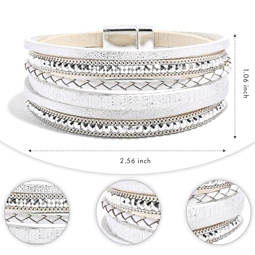 VIBILIA Boho Leather Wrap Bracelets for Women Multi-Layer Bracelets with Strong Clasp Jewelry for Women - color: 03-BohoBraid-White